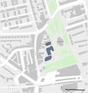 The site plan shows the site context and surrounding