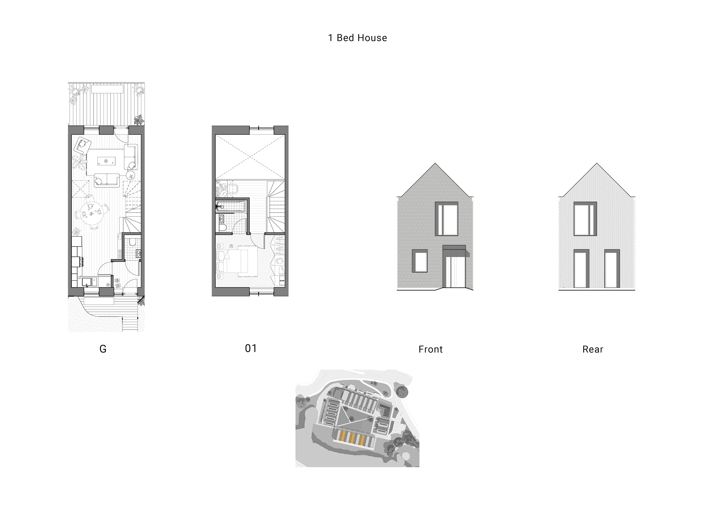 1 Bed House Plans and Elevations 