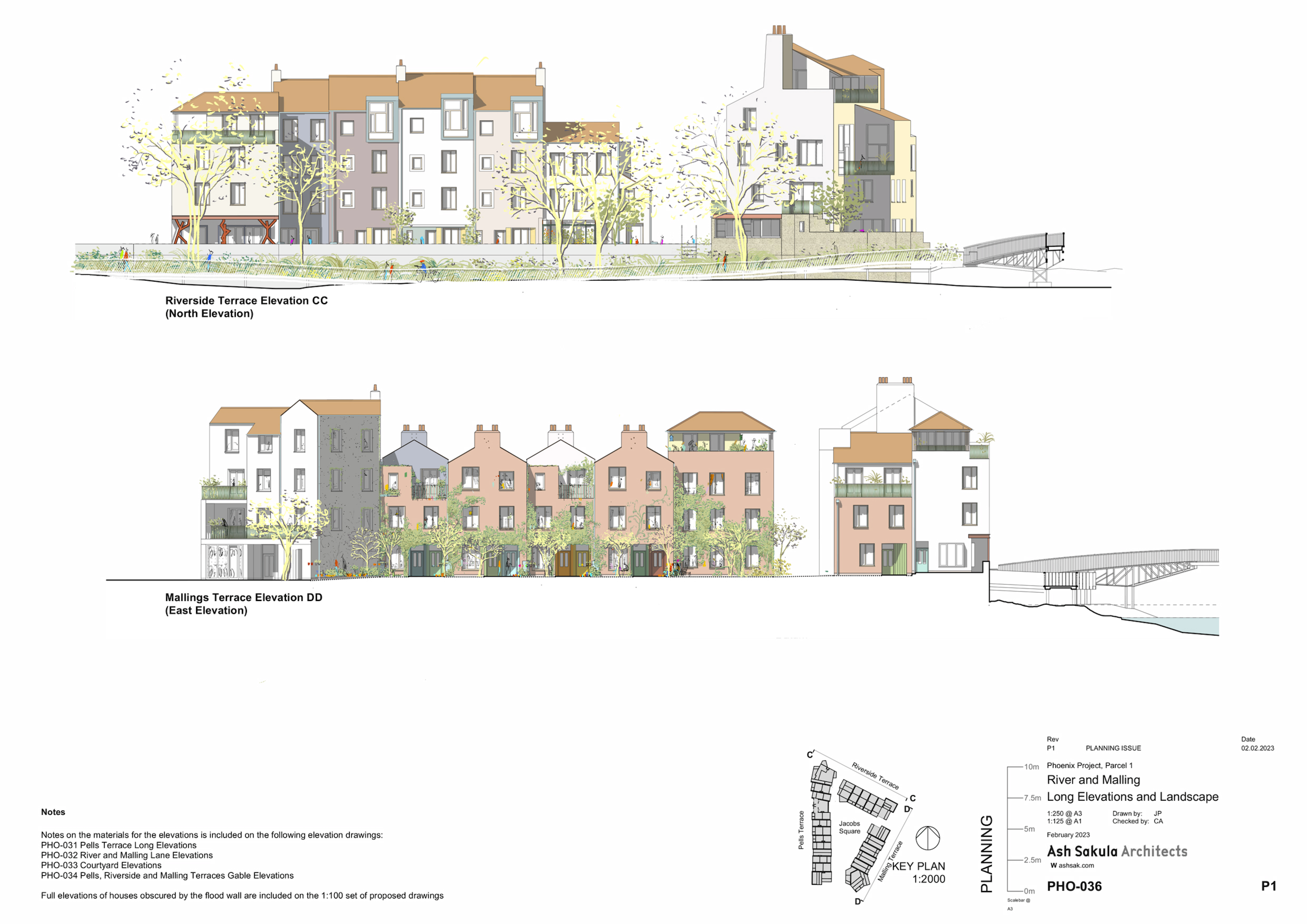 River and Malling Lane elevations