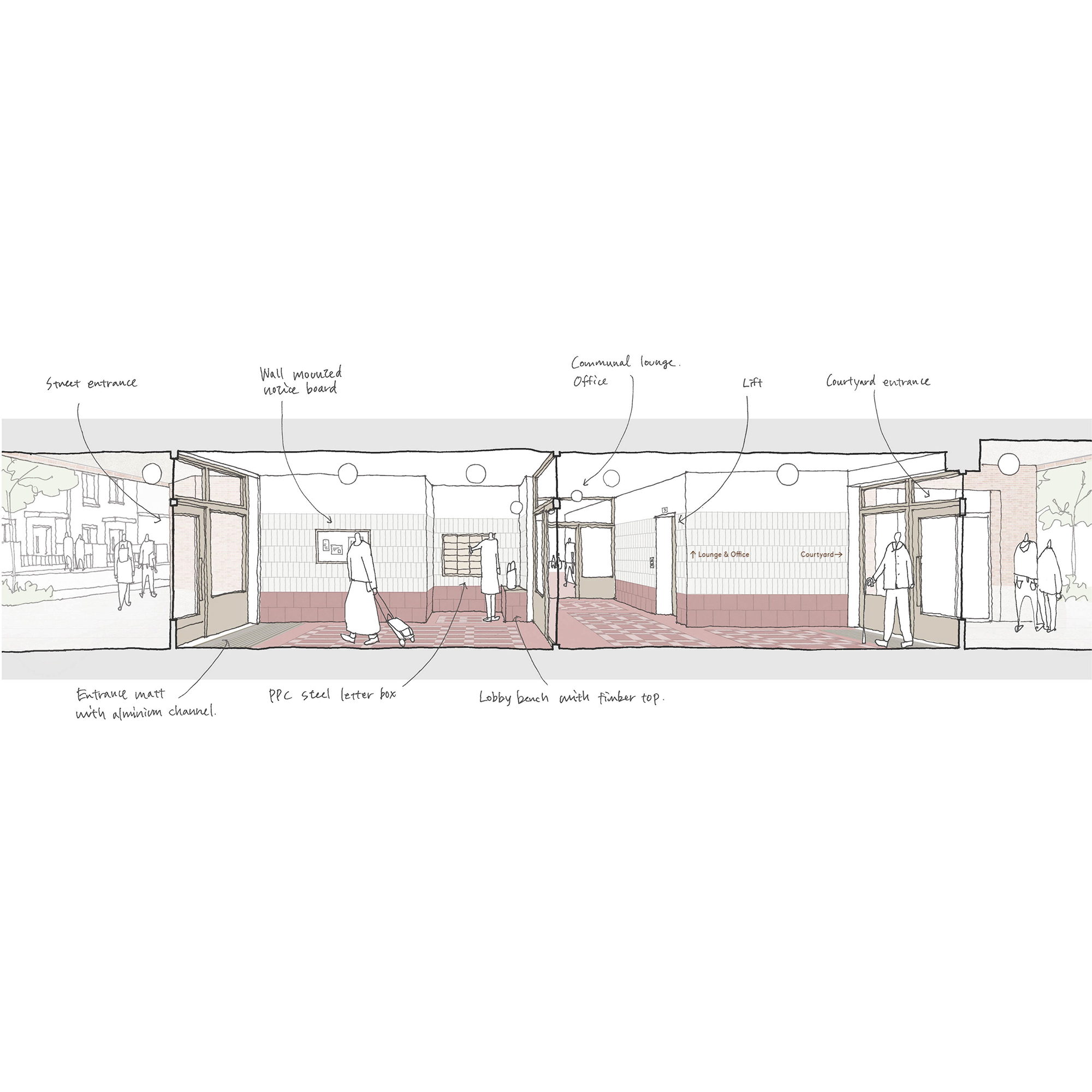 Sectional_sketch_of_lobby_space_through_the_Older_Adult_housing_for_women_and_LGBTQ+_communities_©Karakusevic_Carson_Architects