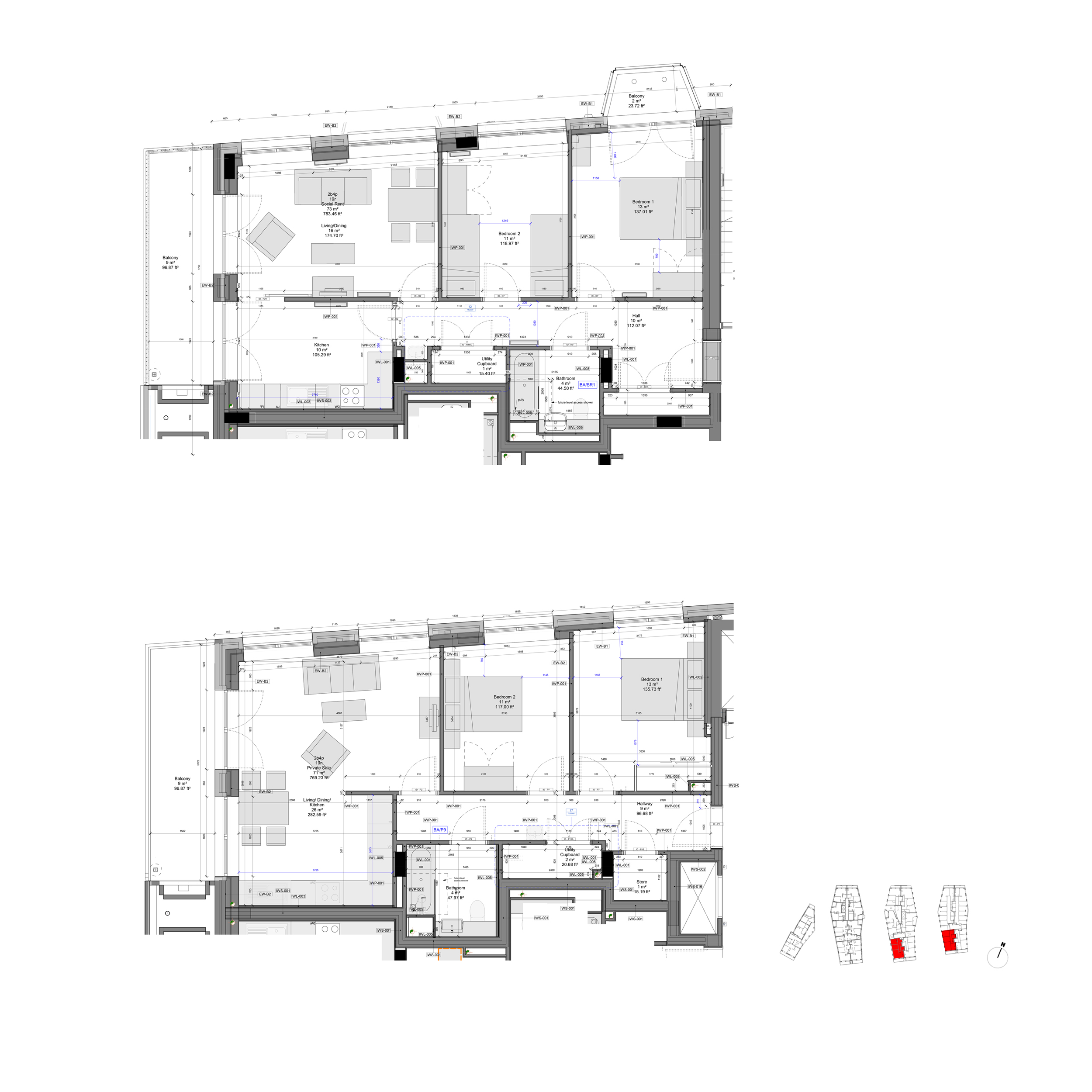 2b4p flat showing variants for open or enclosable kitchen 