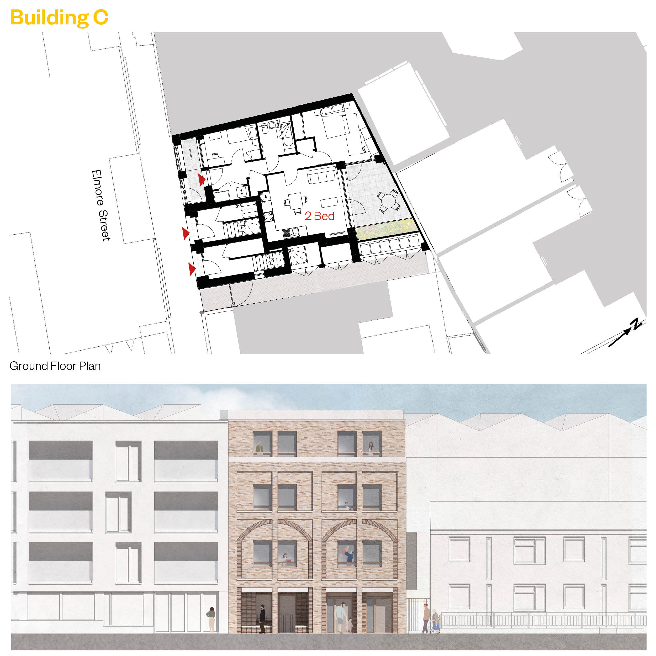 Building C - Ground floor plan and elevation