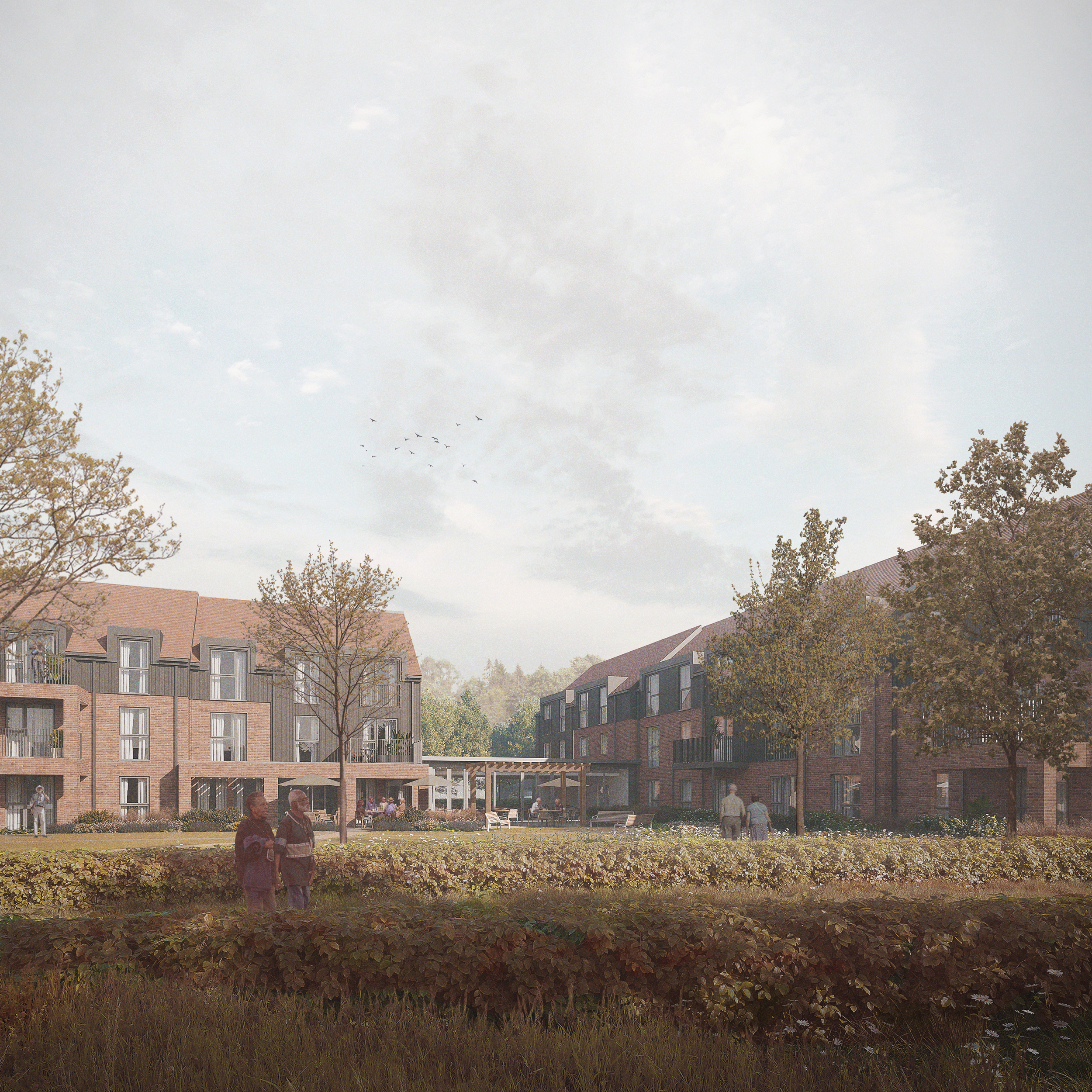 View facing north east towards the courtyard of the apartment block