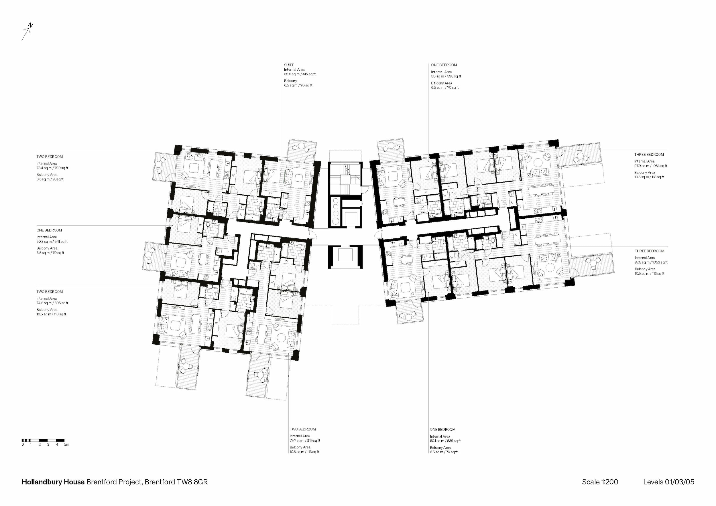 Levels 01, 03 and 05 plan