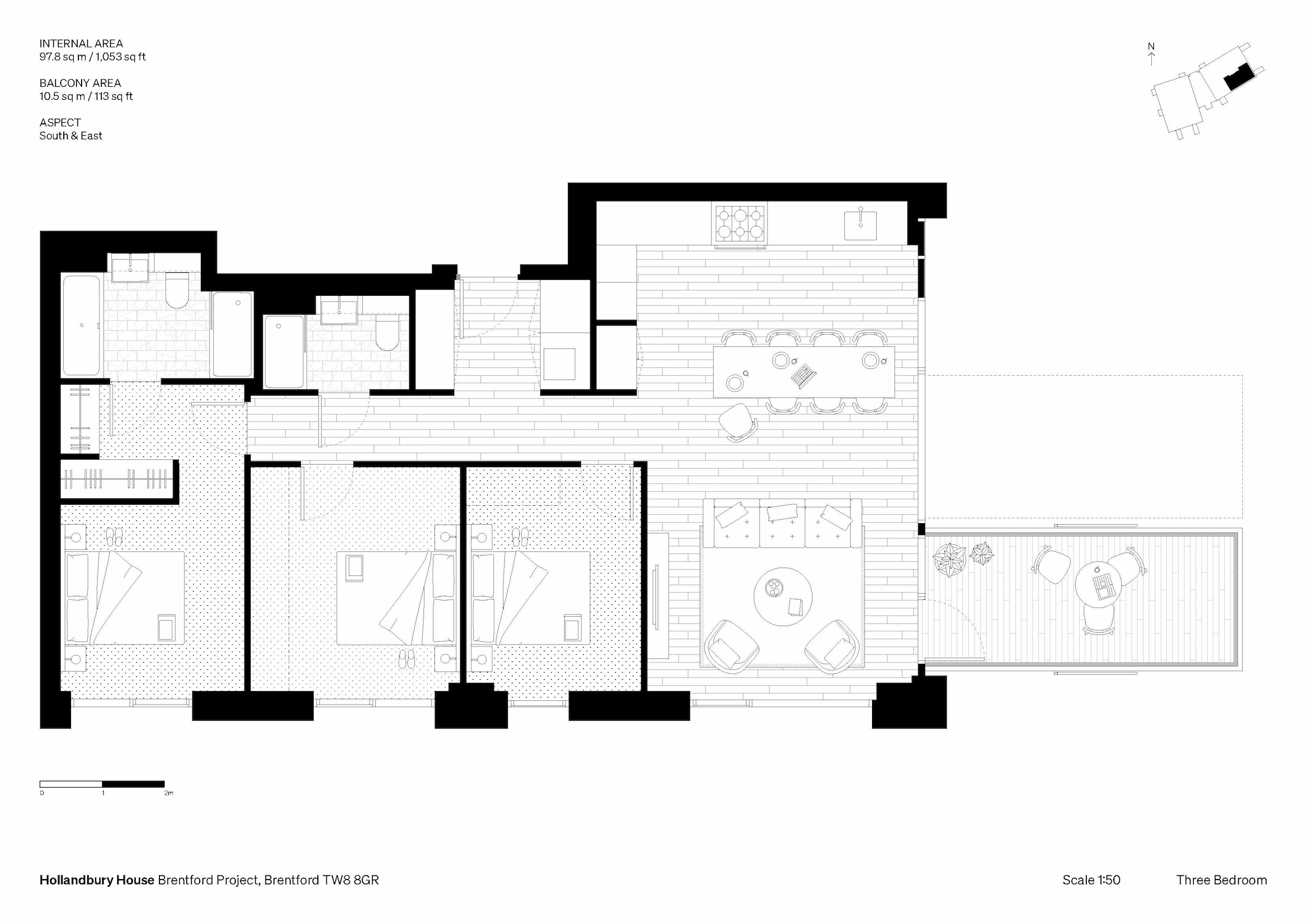 3 bed apartment plan