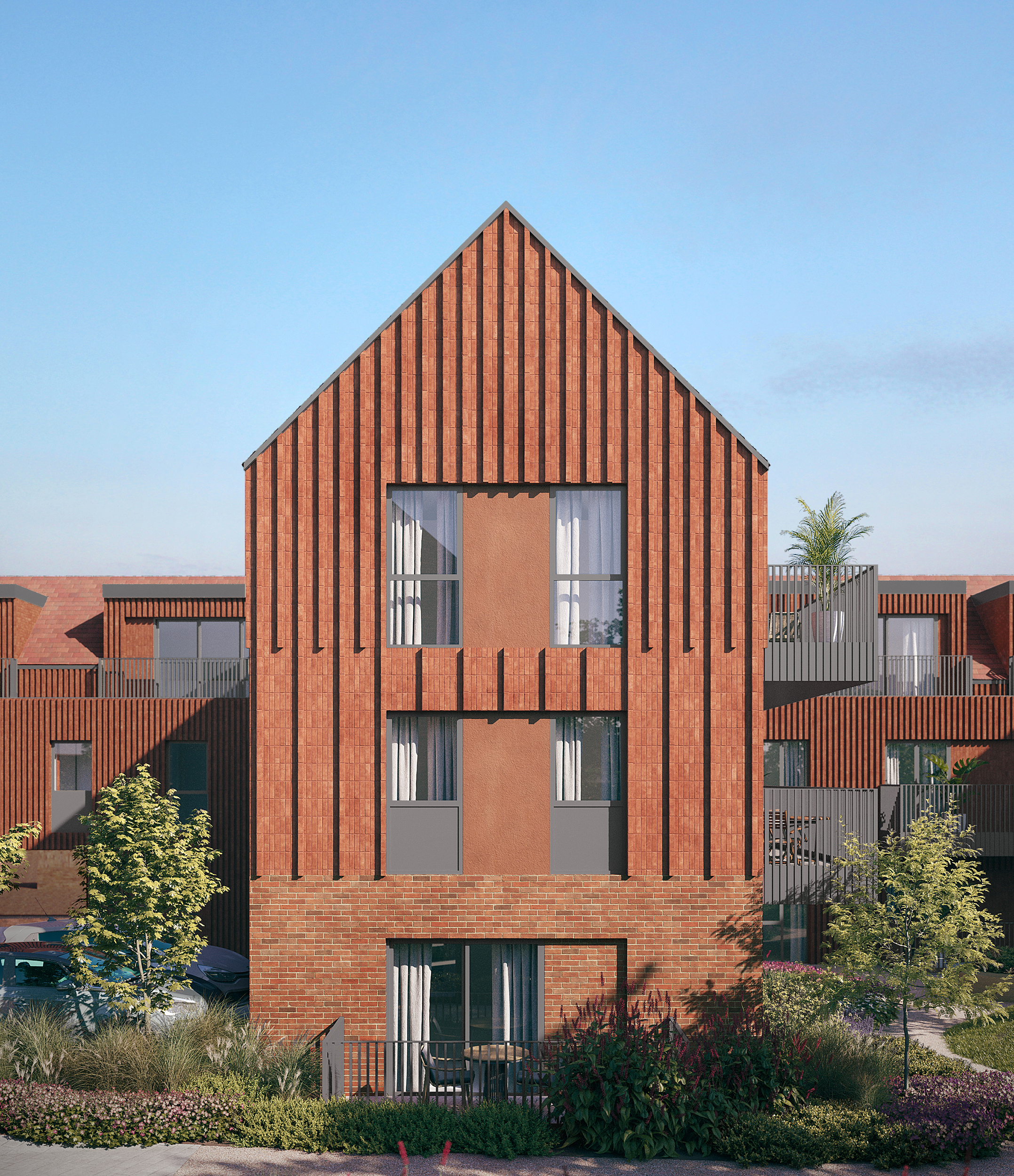 Residential block gable facade
