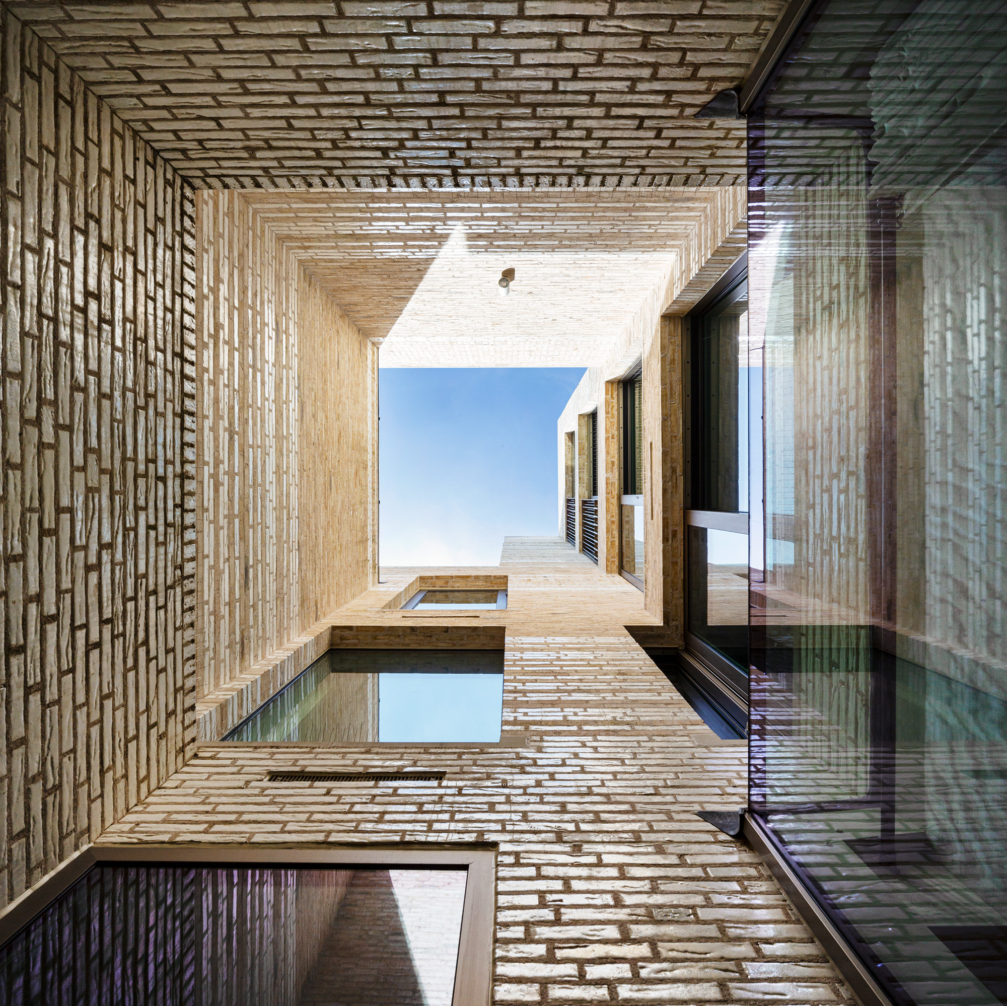View up a lightwell in the new building