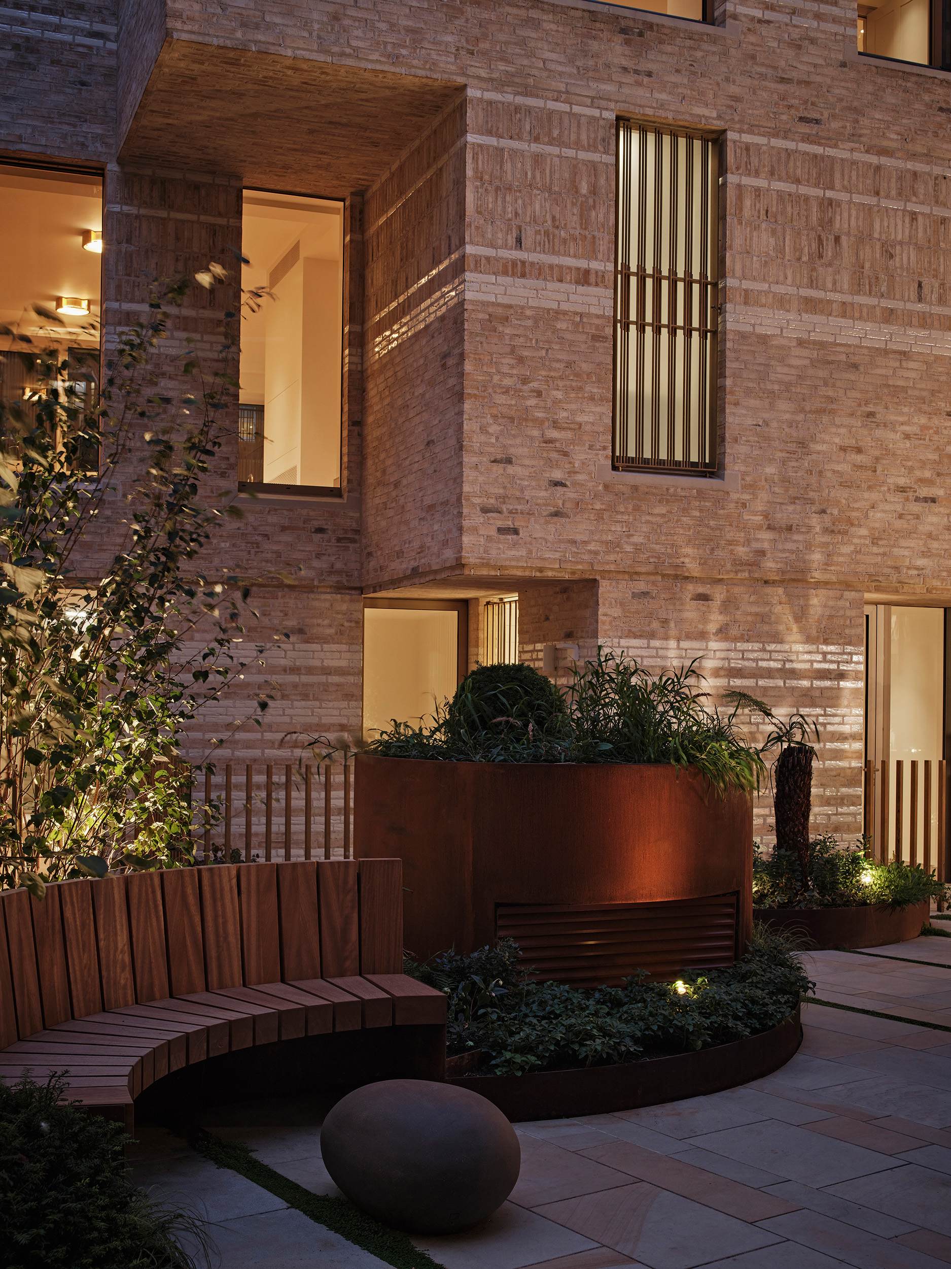 Courtyard and new building in the evening
