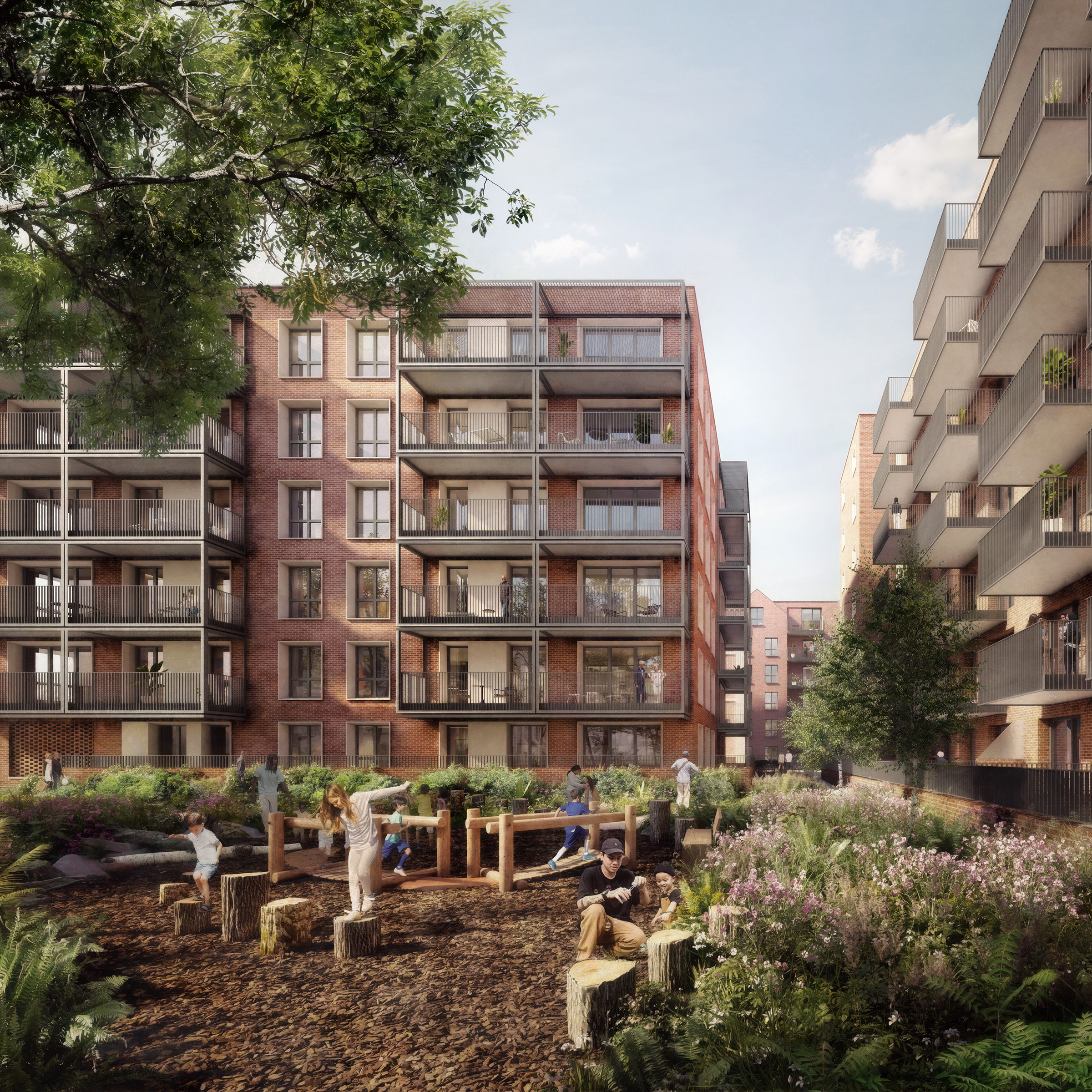 View looking towards Block A&B and new affordable housing